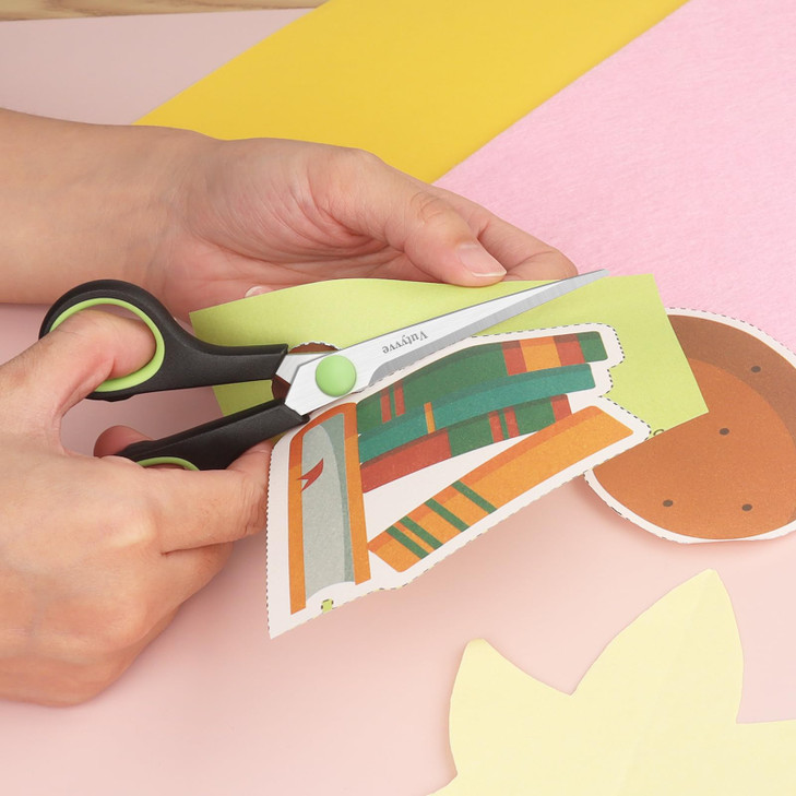 Vutyvve Scissors, Stainless Steel Blades Soft Grip for Home, School, Office, Black and Green, 6 inch