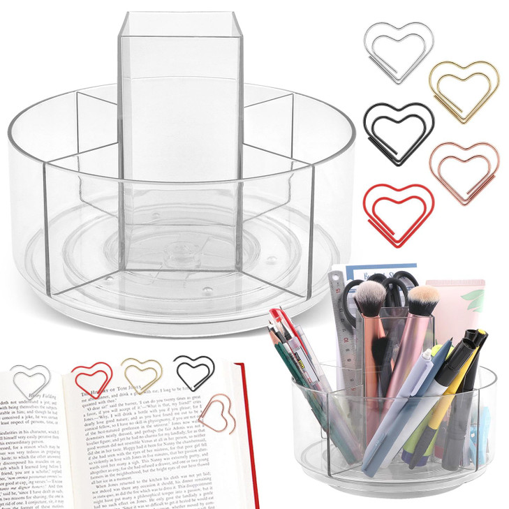 Kryslanix Rotating Pencil Holder for Desk,5 Slots 360° Spinning Acrylic Pen Holder,Marker Holder Crayon Organizer Pen Organizer for Office Home Schoo