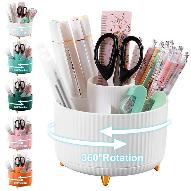 Cayxenful Pencil Holder For Desk,5 Slots 360°Degree Rotating Desk Organizers And Accessories,Desktop Storage Stationery Supplies Organizer, Cute Penc
