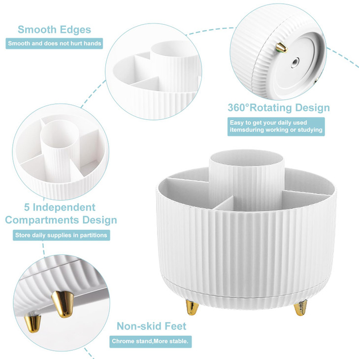 Cayxenful Pencil Holder For Desk,5 Slots 360°Degree Rotating Desk Organizers And Accessories,Desktop Storage Stationery Supplies Organizer, Cute Penc