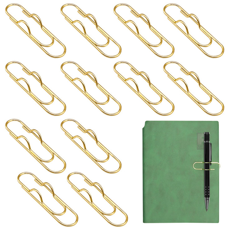 12Pcs Metal Pen Clip for Notebook, Portable Pen Holder Clip Pencil Clip, Multi Function Paper Clip Pen Holder Pen Paper Clip Bookmark Stationery Tool