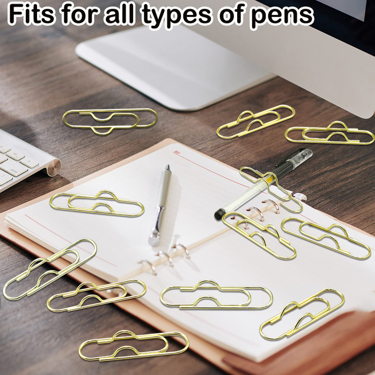 12Pcs Metal Pen Clip for Notebook, Portable Pen Holder Clip Pencil Clip, Multi Function Paper Clip Pen Holder Pen Paper Clip Bookmark Stationery Tool