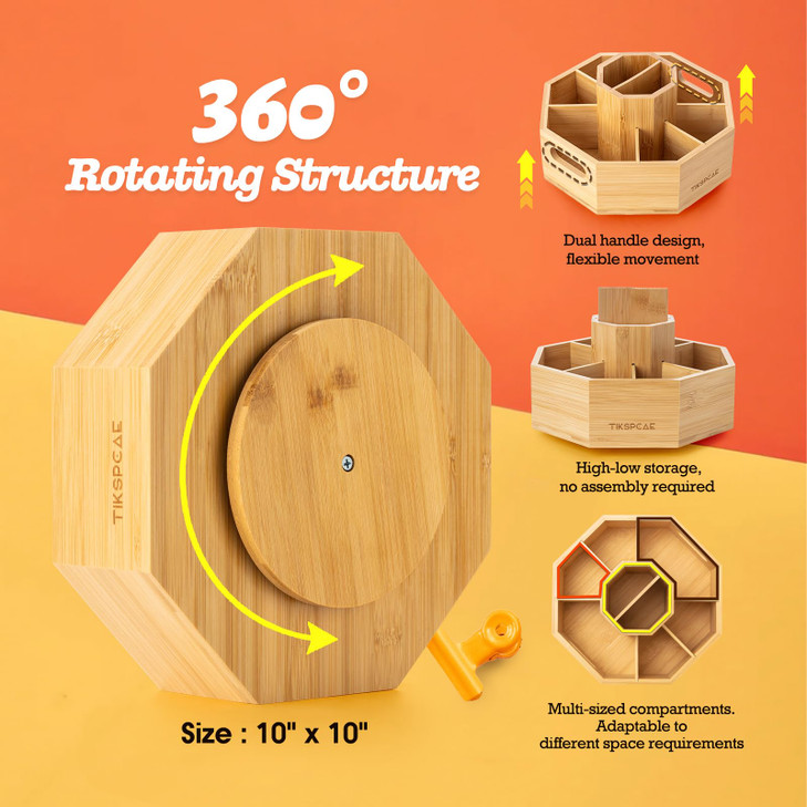 TIKSPCAE 360° Rotating Art Supply Organizer, Holds 750+ Pencils, Bamboo Marker & Pen Holder with Handles, Desk Storage Caddy for Paint Brushes, Crayo