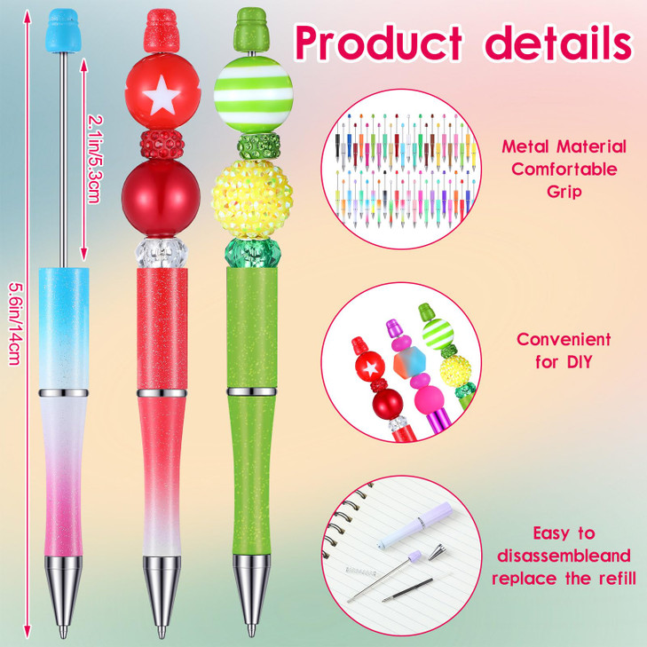 Tenceur 52 Pcs Beadable Mechanical Pens with 48 Plastic Beadable Pen Bulk 4 Pcs 6 Slots Plastic Holder DIY Making Kit Pencil Display Stand for Office