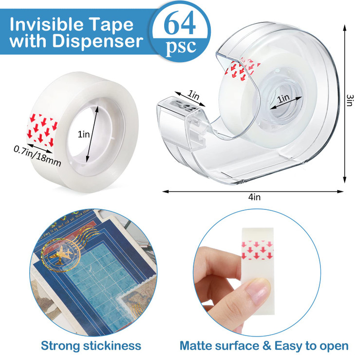 Yahenda 64 Pcs Invisible Tapes Dispensers with 32 Matte Clear Tape Refills, 0.7 x 985 Inches, Refillable Desk Tape Dispenser Bulk for Office, Home Of
