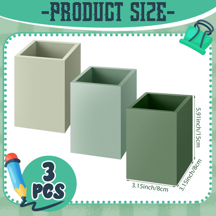 Motiskyy 3 Pcs Spring Back to School Essentials Sage Green Wooden Pen Holder Sage Green Office Desk Accessories Teacher Appreciation Gift Desktop Org