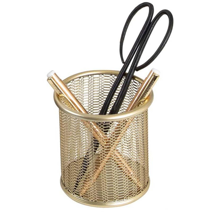 BLU MONACO | Gold Metal Mesh Pen Holder for Desk | Cute Pen Holder for Desk for Women | Wire Mesh Desk Organizer Pencil Cup for Office Workspace