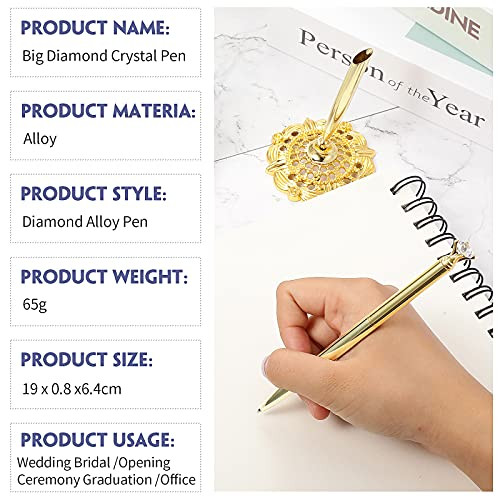 Outus 2 Pieces Wedding Pens for Guest Book Signing Gold Hollow Round Pen Holder Stand Set for Guestbook Sign Bridal Engagement Reception Supplies