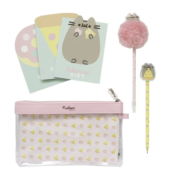 Grupo Erik Pusheen Pencil Case With Pen With Pom Pom Topper, Pencil With Eraser Topper, 3 Notepads | Pusheen Gifts | Pusheen Cat | Cute Stationery