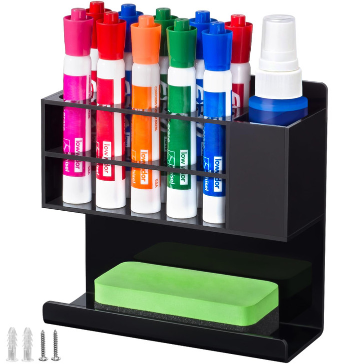 Banafich Black Magnetic Dry Erase Marker Holder for Whiteboard, Acrylic Magnet Pen Holder Wall Mount, Black Magnetic Pencil Holder Cup for Refrigerat