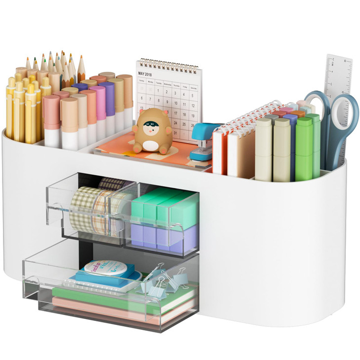 Marbrasse Desk Organizer Pen Holder for Desk with 3 Drawers, Multi-Functional Pencil Holder, Desk Organizers and Accessories with 7 Compartments for