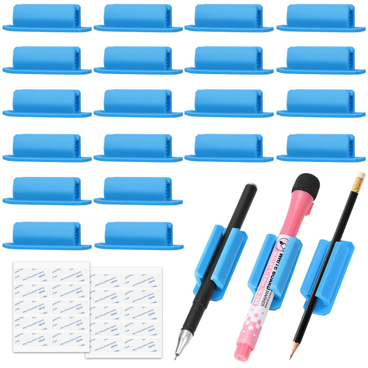 BOBOKA 20Pcs Pencil Holder for Desk, Adhesive Pen Holder for Classroom Clipboard Attachment, Silicone Pencil Holder & Marker Holder for School Office