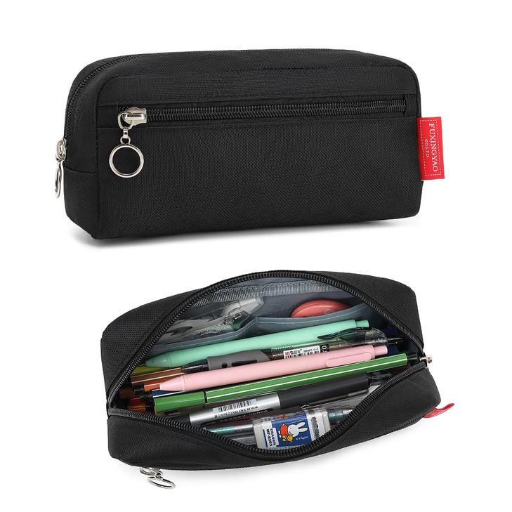 FUXINGYAO Big Capacity Pencil Pen Case Office Large Storage Simple Stationery Bag Pouch Holder Box Organizer for Adults - Black