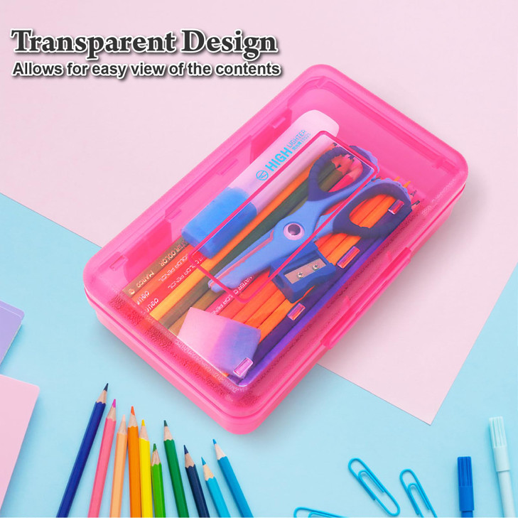 Nuozme Plastic Translucent Pencil Box,Pencil Cases with Snap-Tight Lid for Pens, Pencils, School Supplies,Office Supplies, 1 Pack, Standard Size