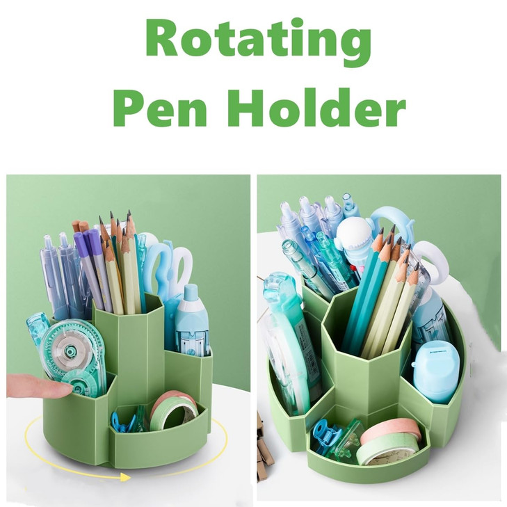 Saikvi Pencil Pen Holder Desk Organizers Green Desktop Storage Stationery Supplies, Cute Cup Pot for Office, School, Art Supply