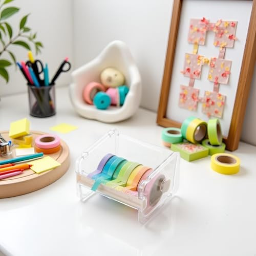 Transparent Visible Washi Packaging Tape Dispenser Cutter Roll Tape Holder Organizer Desktop Office Tape Holder DIY Sticker Roll Tape Cutter Holder S