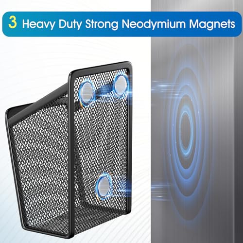 MaxGear Magnetic Pen Holder, 2 Pack Mesh Pencil Holder for Desk Storage Basket Organizer Marker Holder - Extra Strong Magnets Perfect for Locker Acce