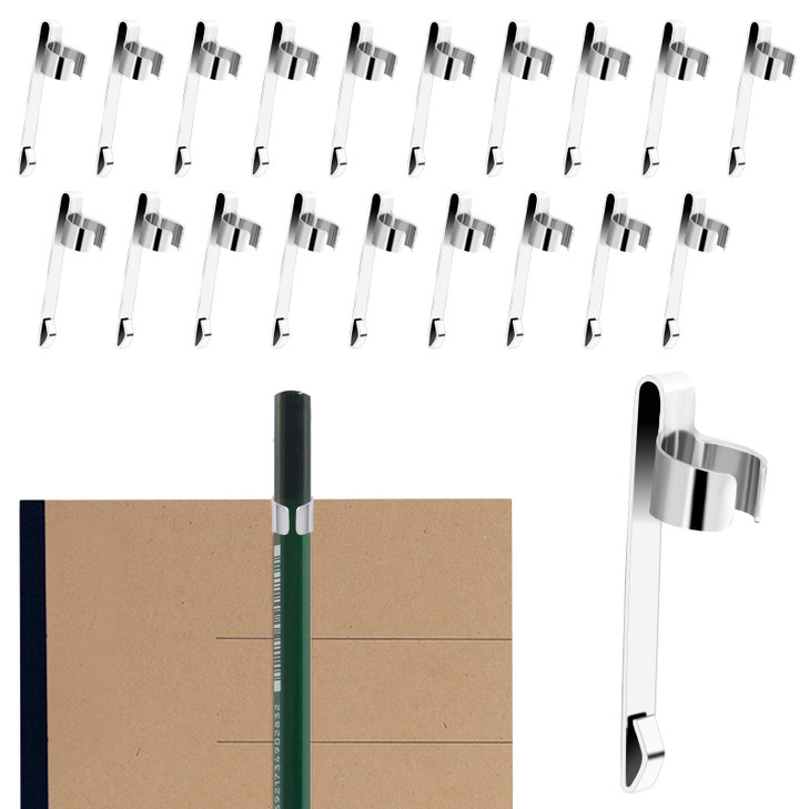 Styquenzer 20Pcs Metal Pencil Clips Slide on Pencil Pocket Slide on Pencil Holder Portable Pen Holder Clips for Clipboard Notebook (Silver)