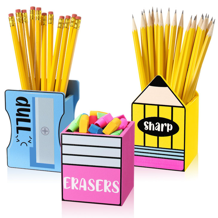 Gilprop 3 Pcs Sharp and Dull Pencil Holder for Classroom Eraser Buckets Wooden Shaped Pencil Dispenser Finished Pen Holder No DIY for Back to School