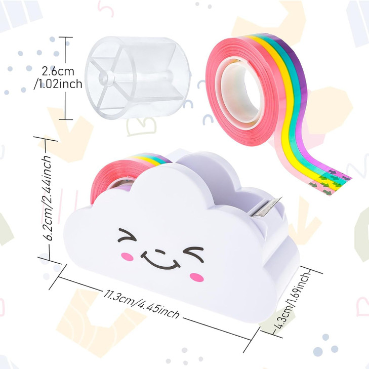 1 Pc White Tape Desk Dispenser Cute Tape Cloud Tape Cutter with Rainbow Novelty White Tape Dispenser Holder for Home School Office Stationary Packagi