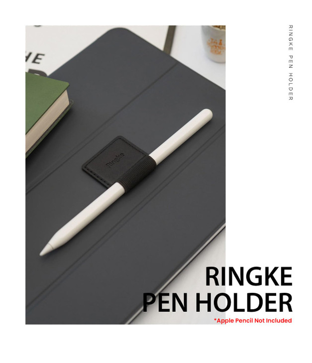 Ringke Pen Holder for Apple Pencil, Journal, Notebooks, and More - 3M Self Adhesive PU Leather Durable Pen Loop with Elastic (3 PACK) - Black