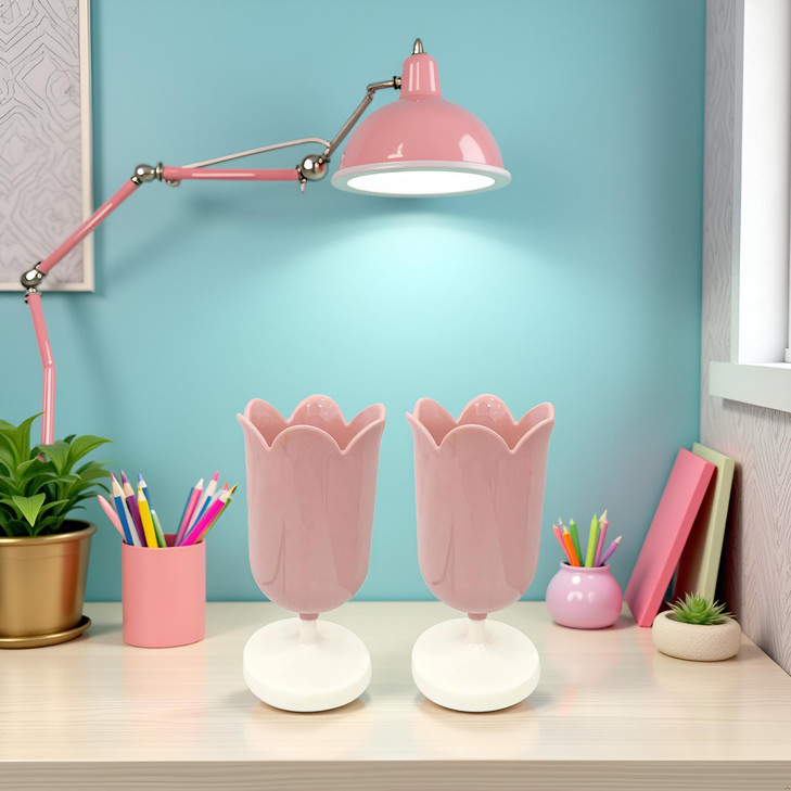 Htppzjr 2Pcs Pen Holder for Desk, Plastic Tulip Pen Holder Cute Stationery Organizer Pencil Stand Case Pencil Cups Desktop Decoration Pencil Holders