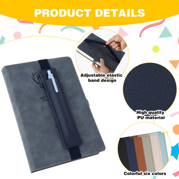 Mabor 6Pcs Elastic Notebook Pen Holder Adjustable Straps Leather Pen Sleeve Pouch for Journal Planner Pencil Holder for Book Binder School Office Sup