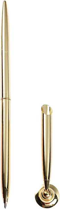 Gold Pen And Pen Stand Round Pen Holder Signing Pen Set Metal Attached To Desk Base Stands For Wedding Office Ballpoint Set Ballpoint Attached Base D