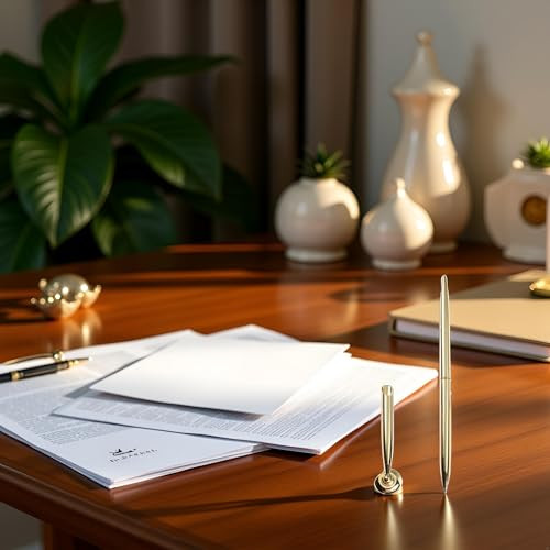 Myuiao Gold Pen And Pen Stand Round Pen Holder Signing Pen Set Metal Attached To Desk Base Stands For Wedding Office Ballpoint Set Ballpoint Attached