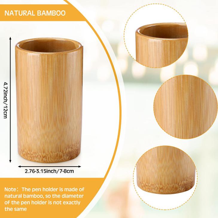 Zhehao 6 Pcs Bamboo Pen Holder Solid Wood Desk Pen Pencil Holder Stand Wooden Pencil Organizer for Desk Multi Purpose Use Cylindrical Cup Organizer f