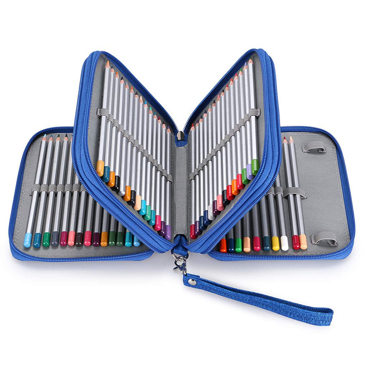 BTSKY Zippered Pencil Case-Canvas 72 Slots Handy Pencil Holders for for Prismacolor Watercolor Pencils, Crayola Colored Pencils, Marco Pencils (Blue)