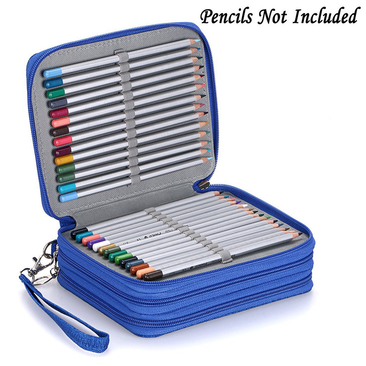 BTSKY Zippered Pencil Case-Canvas 72 Slots Handy Pencil Holders for for Prismacolor Watercolor Pencils, Crayola Colored Pencils, Marco Pencils (Blue)