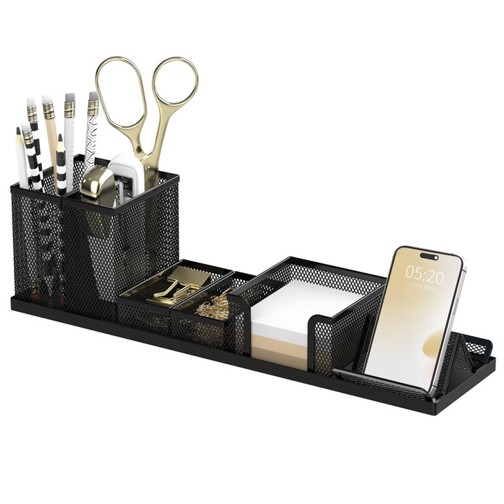 SUPEASY Pen Holder for Desk, 6 Piece Mesh Desk Organizer set for Office Organization with Mail Organizer, Letter Phone Holder, Sticky Notes Caddy Sto