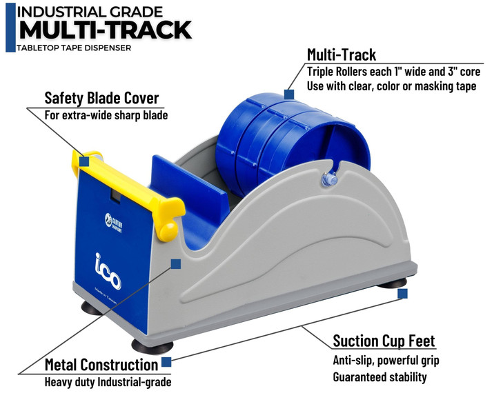 ICO by Excell Triple Premium Extra Wide Metal Multi-Rolls Desktop Tape Dispenser, ET-13371, 3 inch Wide, 3 inch Core