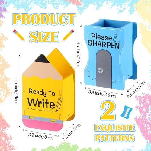 Sherr 2 Pcs Wood Pencil Holder Pencil and Sharpener Shaped Sharp and Dull Pen Holder Back to School Wooden Dispenser Storage Organizer for Classroom