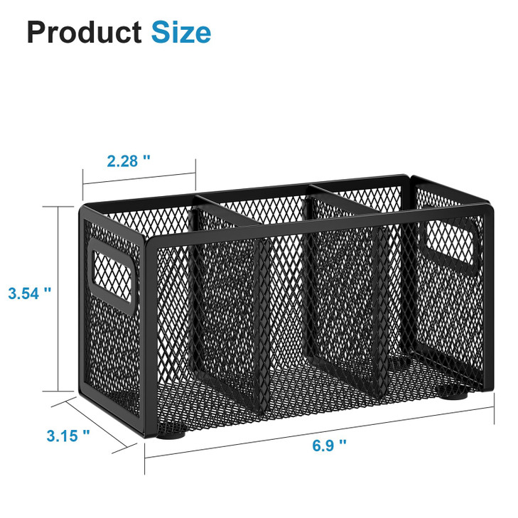 Marbrasse Mesh Pen Holder for Desk,Pencil Holder Desk Organizer 3 Adjustable Compartments,Pencil Cup with Handle Perfect for Classroom, Office, Home,