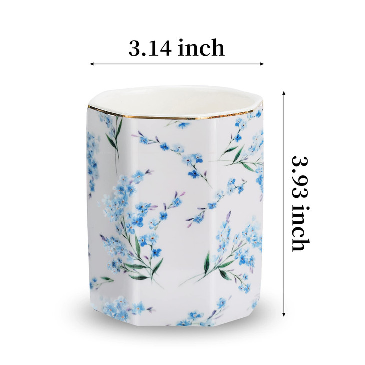 LEAZUL Pencil Holder for Desk Organizer,Ceramic Writing Utensil Storage Organizer Aesthetic Floral Pattern Pen Holder Pen Cup Makeup Brush Holder Cre