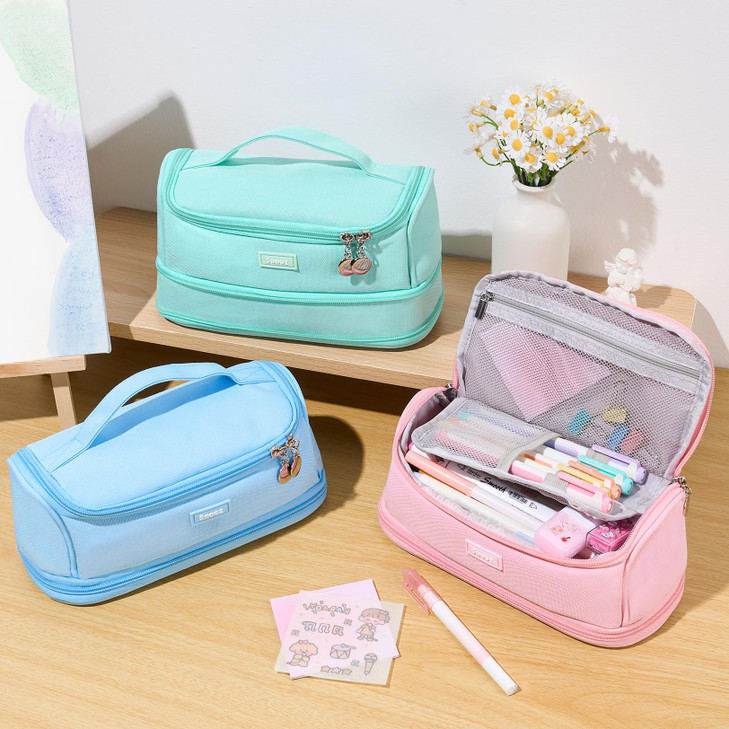 Sooez Big Capacity Pencil Case, Expandable Large Storage Pencil Pouch Holder Box Organizer, Portable High Capacity Stationery Bag, Cute Aesthetic Sch