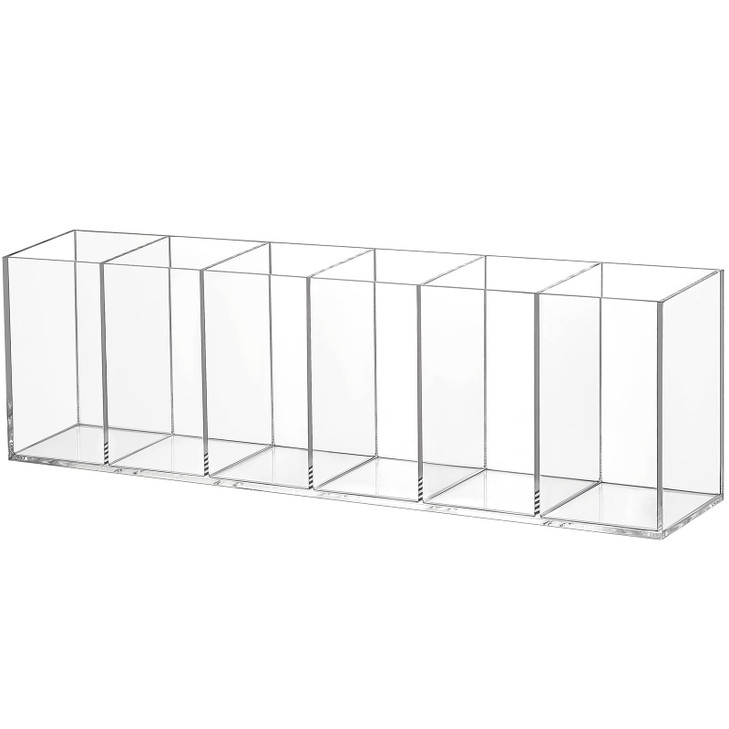 Jetec Acrylic Pen Holder 6 Compartments Makeup Brush Stationery Organizer Pencil Holder for Desk Accessories, Cosmetic Brushes, Dorm, Home, Bathroom,