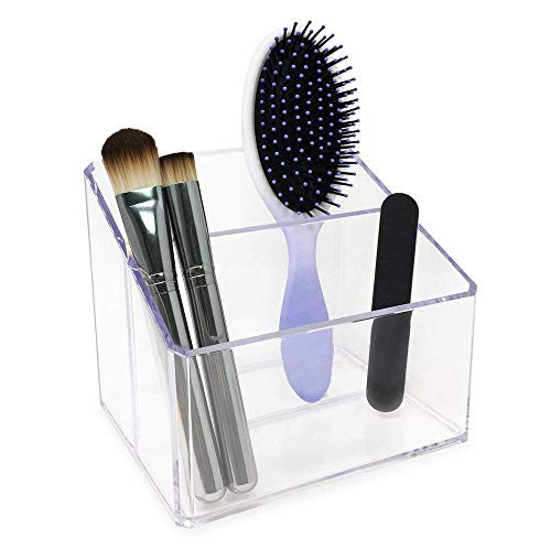 Isaac Jacobs Clear Acrylic 2-Section Organizer, Remote Holder & Multi-Functional Makeup, Brush, Pen & Pencil Storage Solution, for The Home, Bathroom