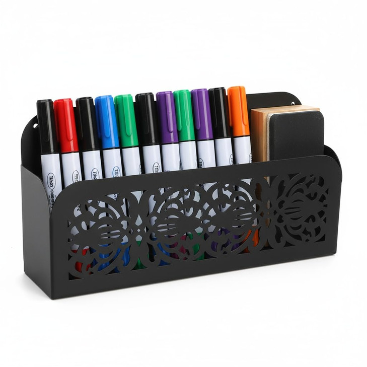 Nicunom Magnetic Dry Erase Marker Holder, Metal Strong Magnet Pen Holder for Whiteboard, Refrigerator, Locker Accessories, Magnetic Pencil Marker Org