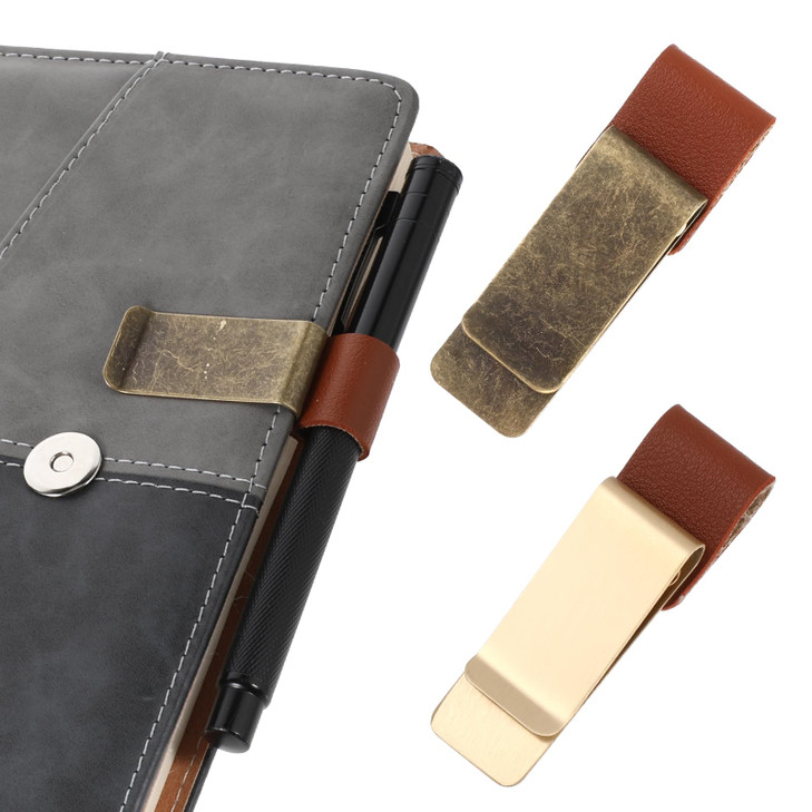 Aiyorse 2 Pcs PU Leather Pen Clips, Pen Loop for Notebook Metal Pens Loop Holder Notebook Pens Clip Holder for Journal Notebooks Planner Clipboard Of