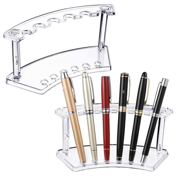 Tinlade 2 Pieces Plastic Pen Holder Stand Display Rack 6-Slot Pen Makeup Brush Rack Organizer Eyebrow Stand for School Office Home Store(Clear)