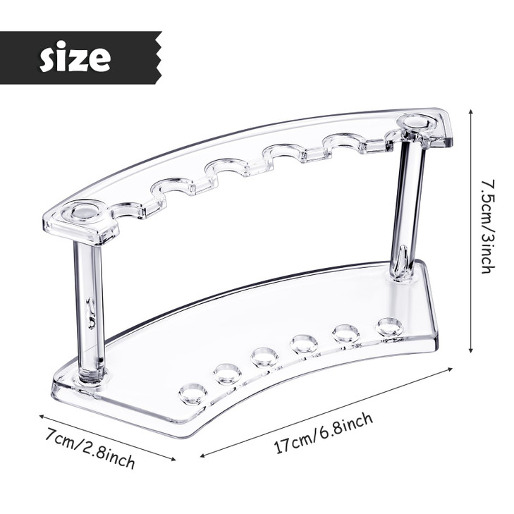 Tinlade 2 Pieces Plastic Pen Holder Stand Display Rack 6-Slot Pen Makeup Brush Rack Organizer Eyebrow Stand for School Office Home Store(Clear)
