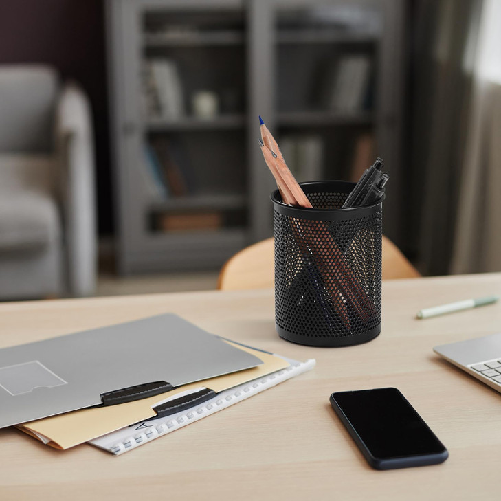 Comix Pen Holder Desk Organizer, Wire Mesh Pencil Cup with Foam Pad and Non-Slip Bottom Office Supplies Desk Accessories for Home Office School, 1 Pa
