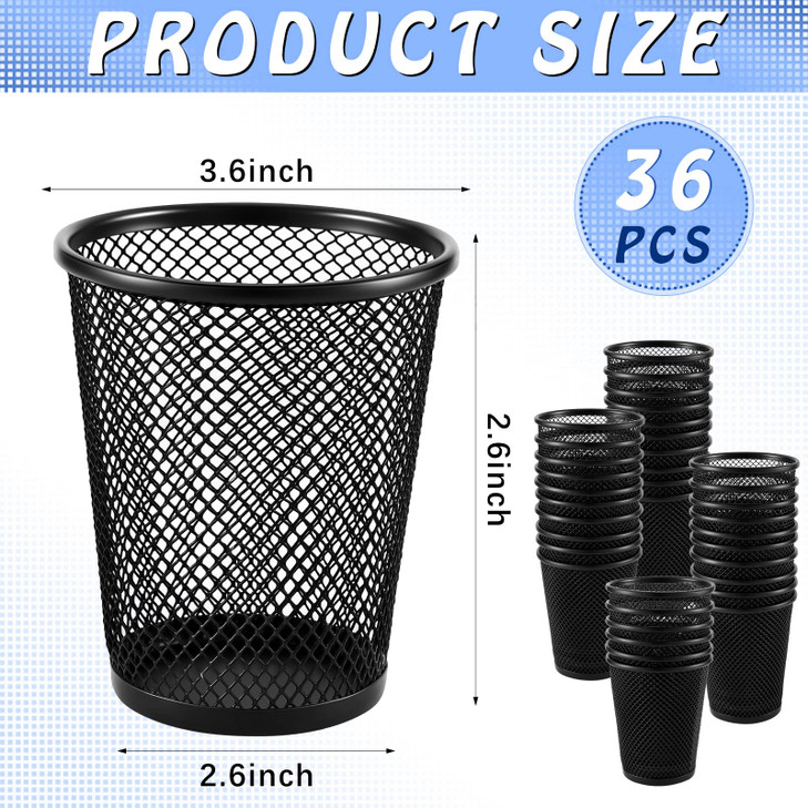 Henoyso 36 Pack Mesh Pencil Holder Wire Mesh Pen Cup Black Pen Holder for Desk Metal Pen Organizer Pencil Cup Marker Holder Makeup Brush Holders for