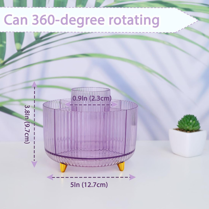 SKYDUE Rotating Pencil Pen Holder, Pen Organizer with 5 Slots - Aesthetic Desk Organizer and Accessories for School, Home, Office Supplies, Clear Pur