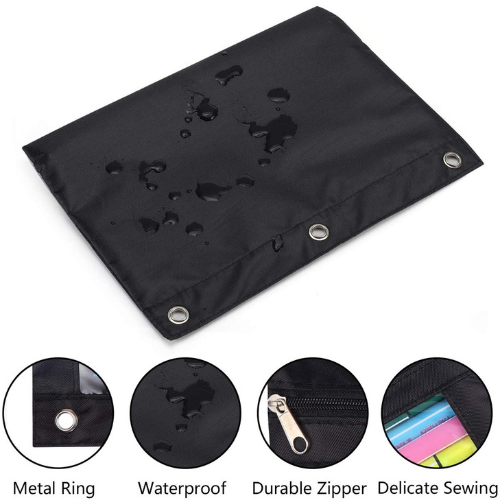 Wodison 24 Packs 3 Ring Binder Pen Pencil Case Pouch Bulk Set Stationery Bag for School Class Office Black