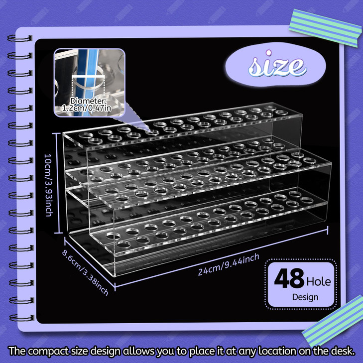 SBYURE Acrylic Pen Holder, 2 Tier Pen Display Stand 48-Slots Pen Holder Clear Pen Display for Craft Shows, Home Office Desk School Supplies