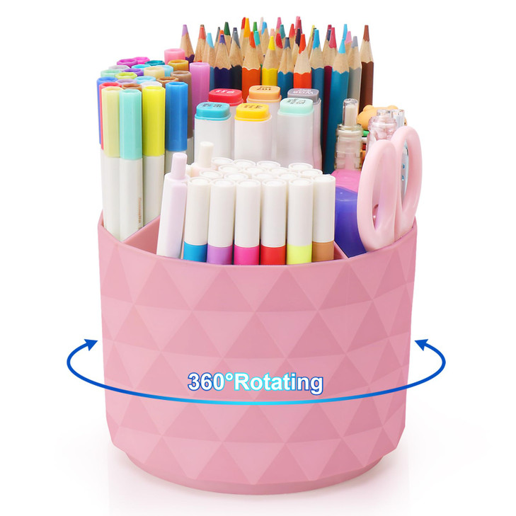 Nuozme Desk Organizer, 360-Degree Rotating Pencil Pen Holders For Desk, Diamond Pattern Pen Organizer With 5 Compartments, Cute Desk Accessories Deco